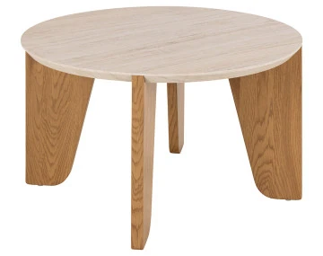 Table basse pieds en chêne plateau effet travertin 80 cm Noeva