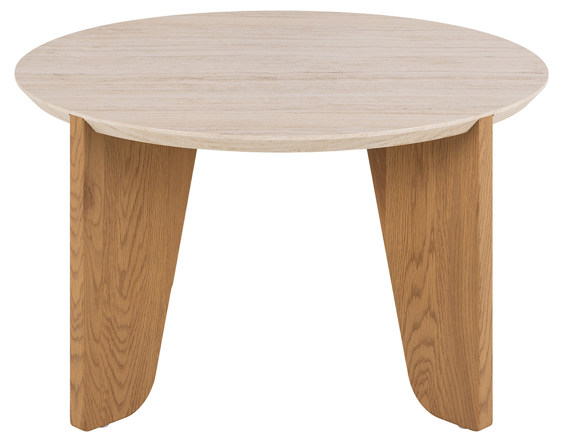 Table basse pieds en chêne plateau effet travertin 80 cm Noeva