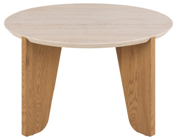 Table basse pieds en chêne plateau effet travertin 80 cm Noeva