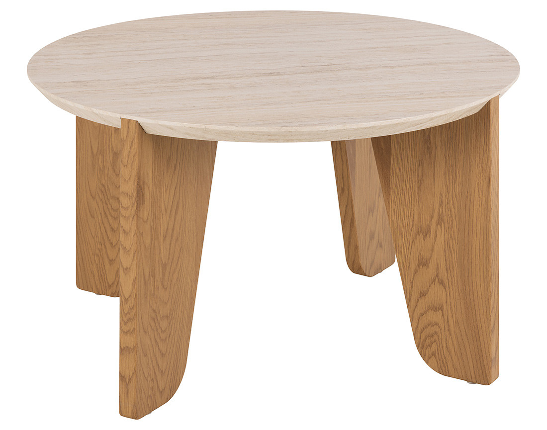 Table basse pieds en chêne plateau effet travertin 80 cm Noeva