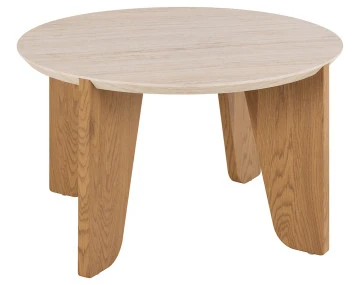 Table basse pieds en chêne plateau effet travertin 80 cm Noeva