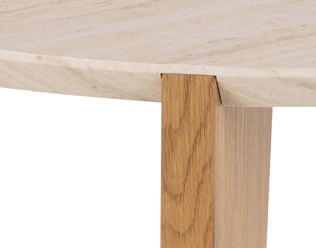 Table basse pieds en chêne plateau effet travertin 80 cm Noeva