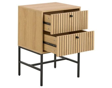 Table de chevet bois pieds en métal 2 tiroirs Marc