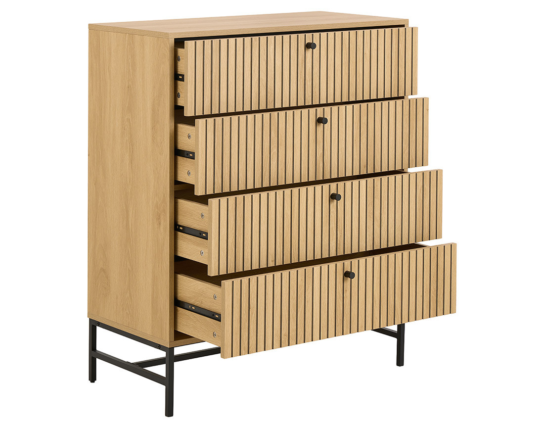 Commode 4 tiroirs bois pieds en métal Marc