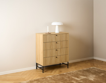 Commode 4 tiroirs bois pieds en métal Marc