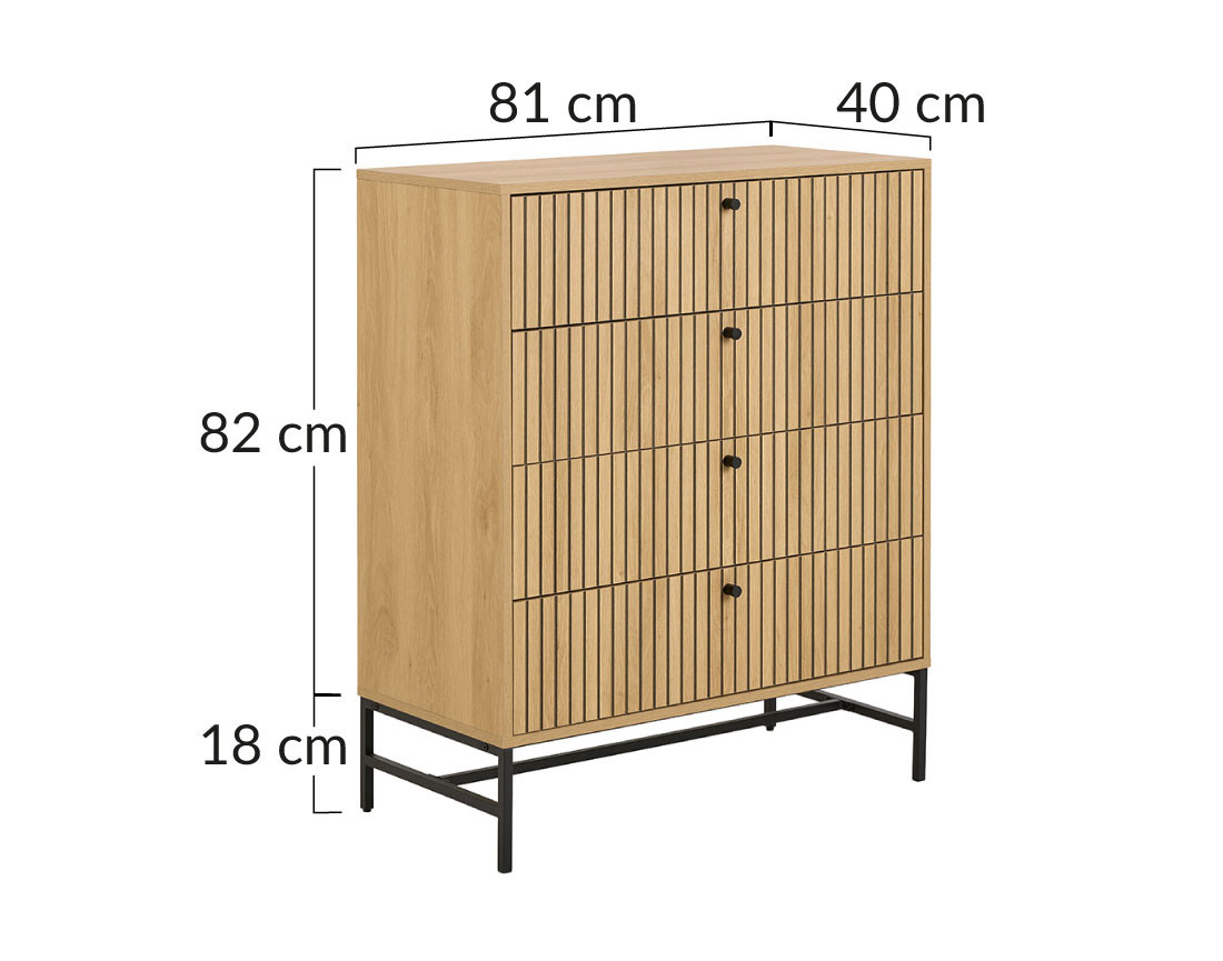 Commode 4 tiroirs bois pieds en métal Marc