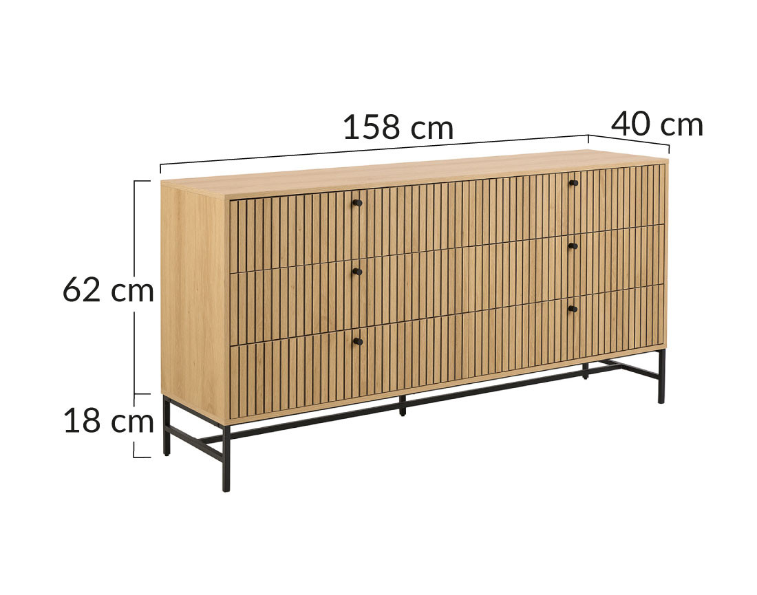 Commode 6 tiroirs bois pieds en métal Marc