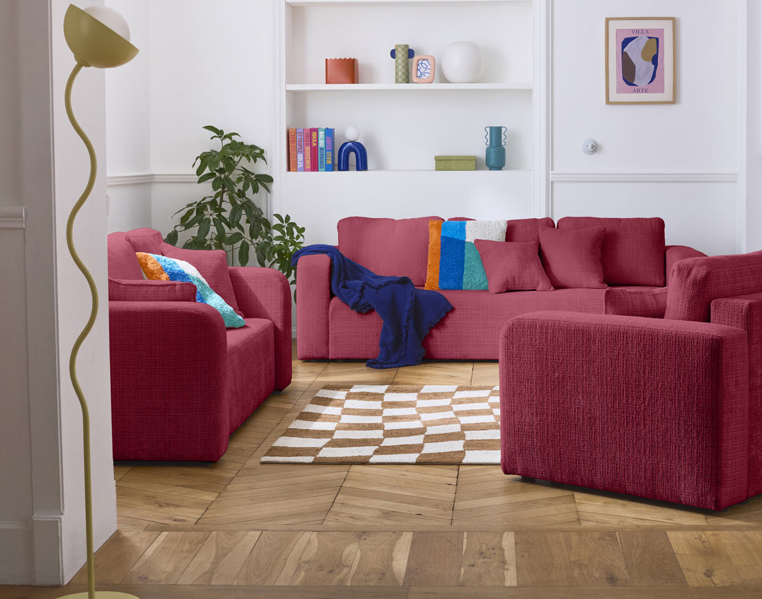 Canapé droit 2 places en velours texturé Miro