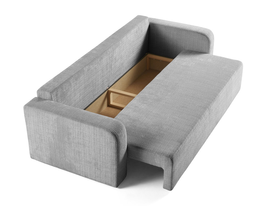 Canapé droit 3 places convertible avec coffre en velours texturé Miro Canapé droit 3 places convertible avec coffre en velours texturé Miro