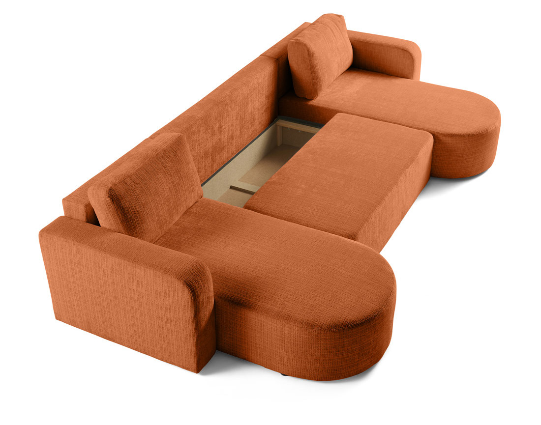 Canapé panoramique convertible avec coffre en velours texturé Miro