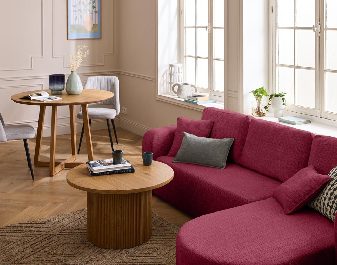 Canapé d'angle réversible 4 places convertible avec coffre en velours texturé Miro