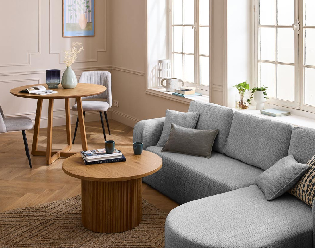 Canapé d'angle réversible 4 places convertible avec coffre en velours texturé Miro