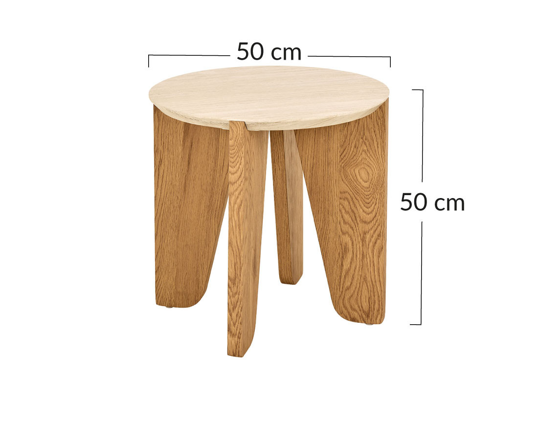 Bout de canapé pieds en chêne plateau effet travertin 50 cm Noeva