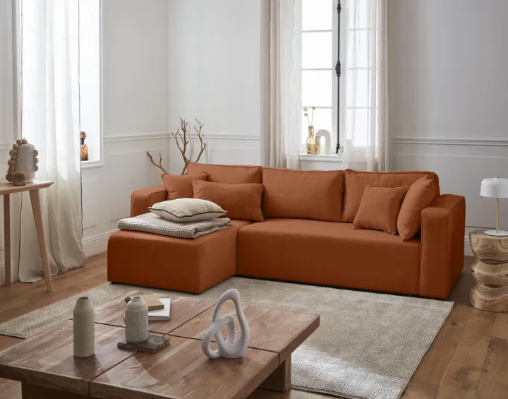 Canapé d'angle réversible 4 places convertible avec coffre en tissu Topaze Canapé d'angle réversible 4 places convertible avec coffre en tissu Topaze