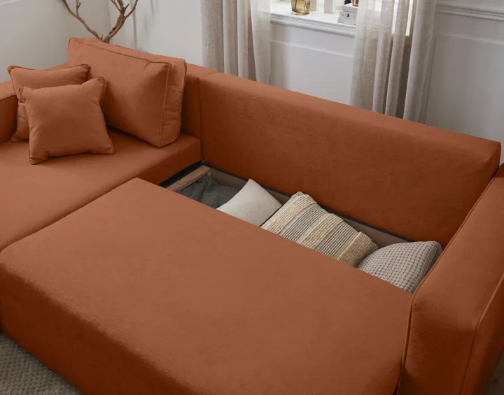 Canapé d'angle réversible 4 places convertible avec coffre en tissu Topaze Canapé d'angle réversible 4 places convertible avec coffre en tissu Topaze