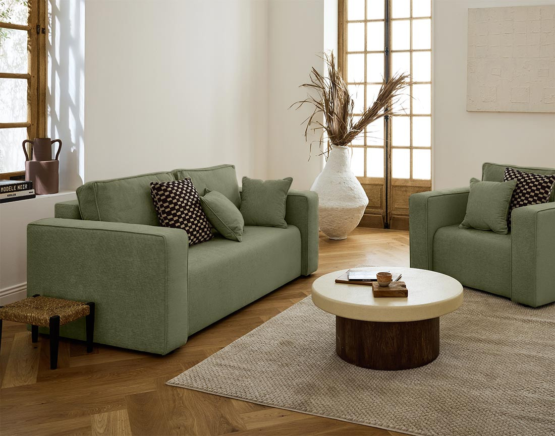 Canapé droit 2 places en tissu Topaze