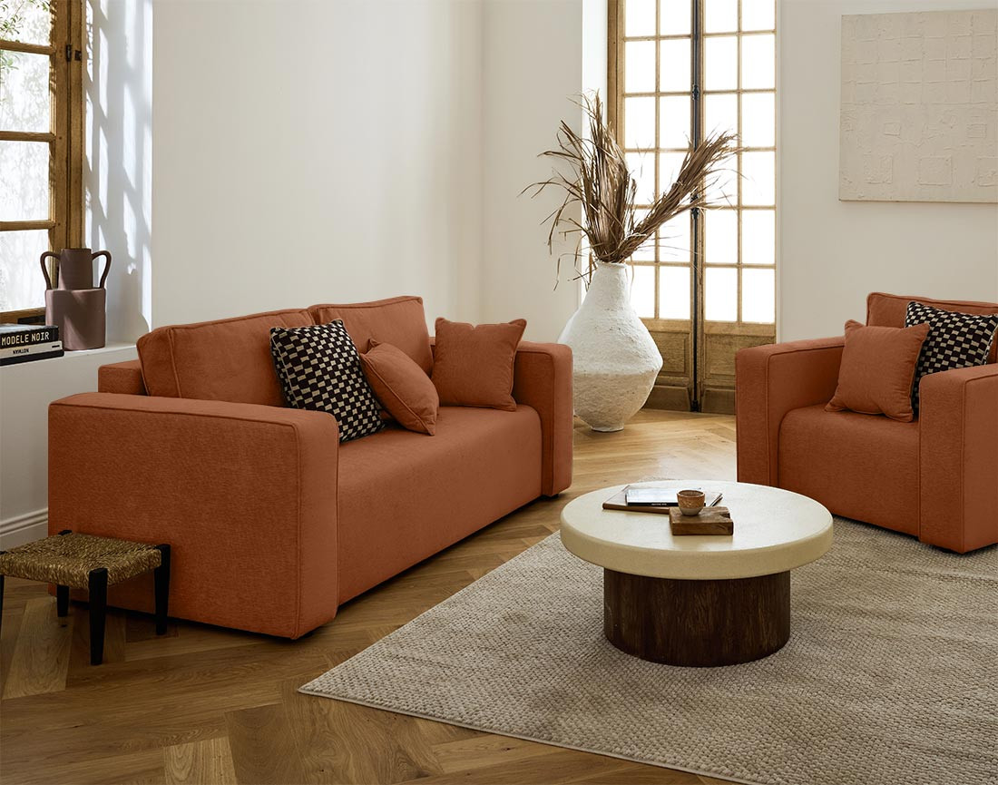 Canapé droit 2 places en tissu Topaze