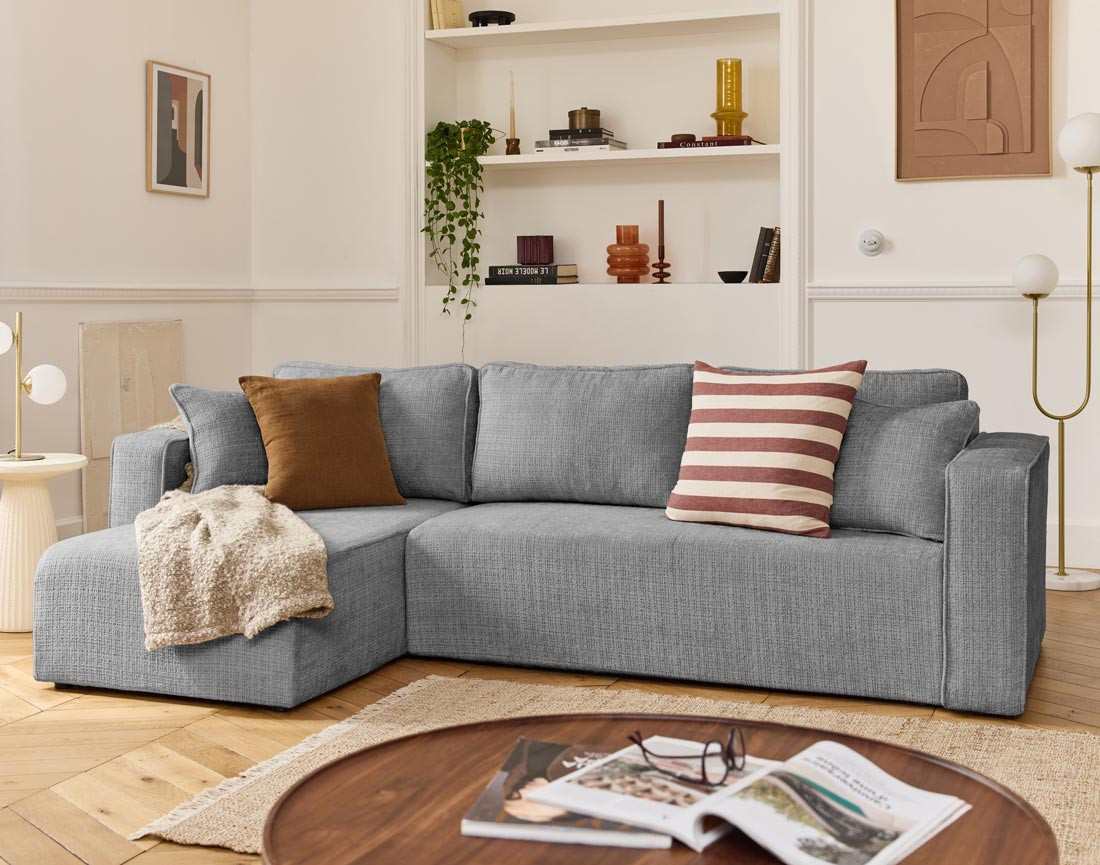 Canapé d'angle déhoussable réversible 4 places en velours texturé Topaze