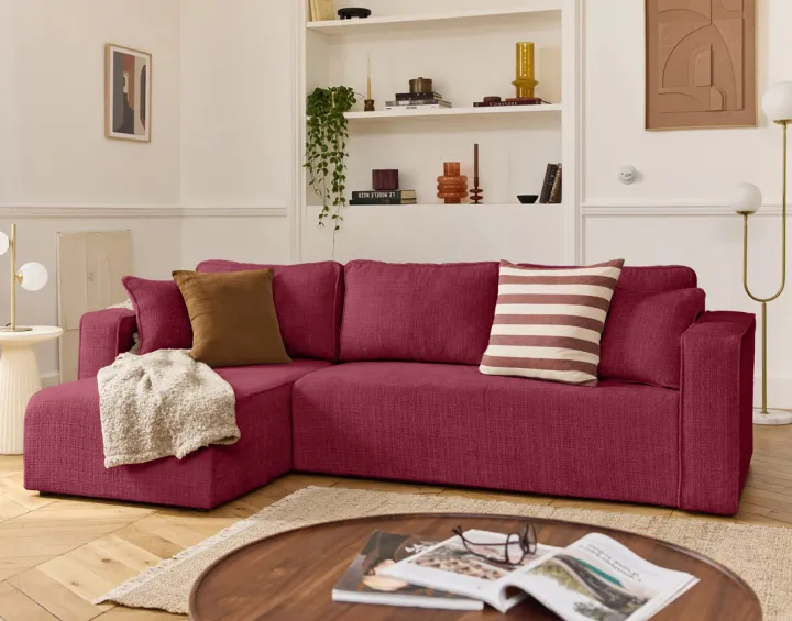 Housse en velours texturé pour canapé d'angle réversible 4 places Housse en velours texturé pour canapé d'angle réversible 4 places