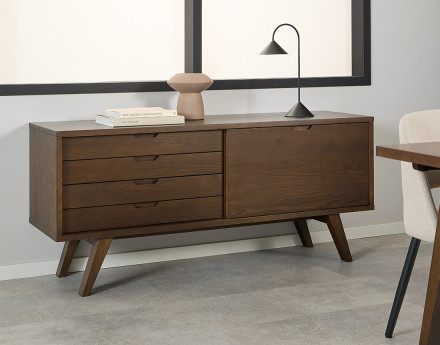 Buffet chêne foncé 4 tiroirs et 1 porte 160 cm Pauline