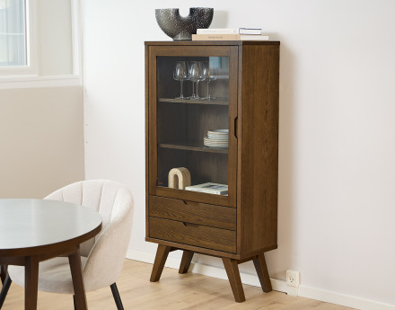 Vitrine chêne 2 tiroirs et 1 porte 72x145 cm Pauline