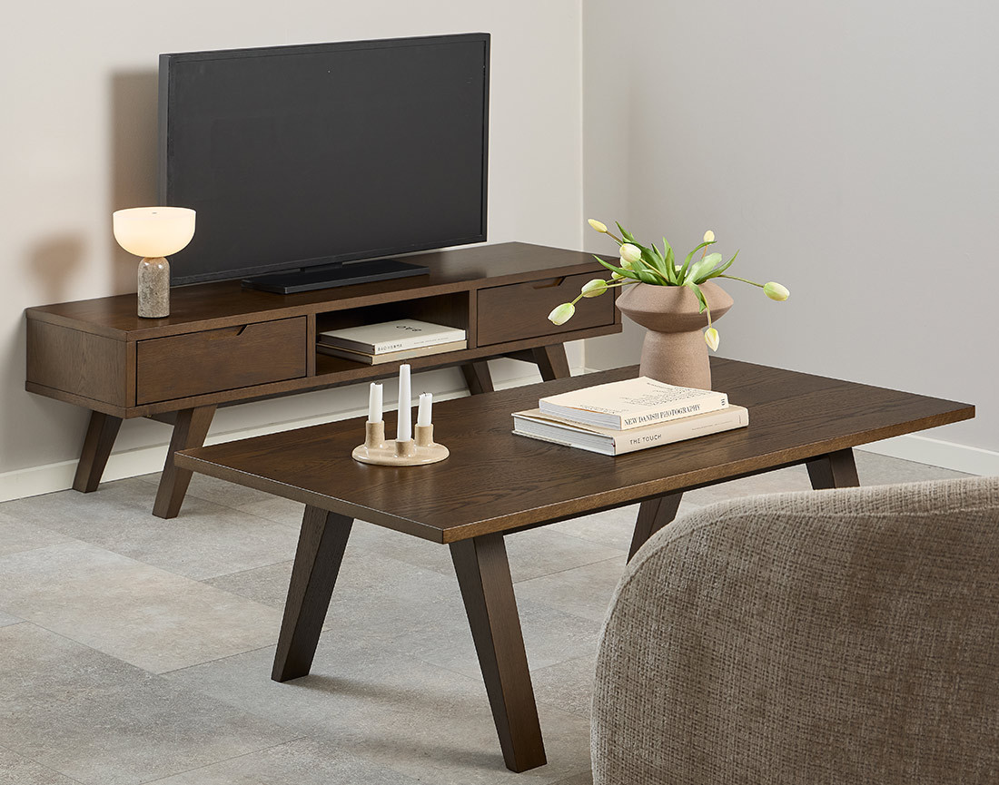 Meuble tv chêne foncé 2 tiroirs 150 cm Pauline