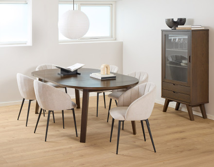 Table à manger ronde extensible chêne foncé 4 à 8 personnes Pauline