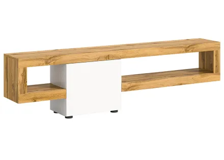 Meuble tv suspendu 1 porte et 1 étagère bois et blanc 190 cm Ned