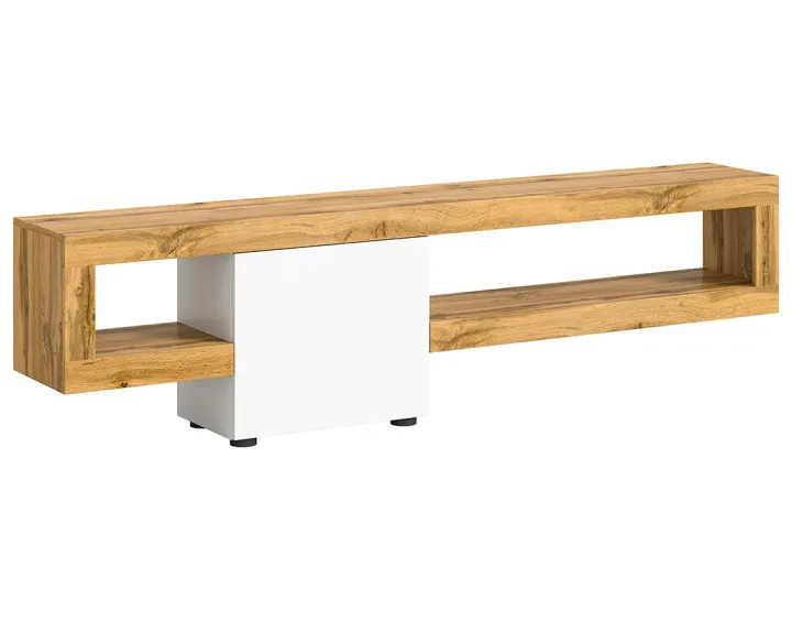 Meuble tv suspendu 1 porte et 1 étagère bois et blanc 190 cm Ned Meuble tv suspendu 1 porte et 1 étagère bois et blanc 190 cm Ned