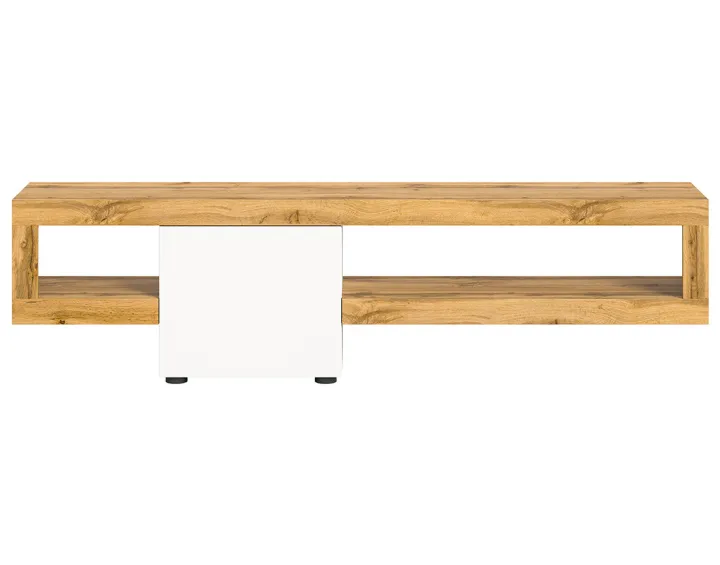 Meuble tv suspendu 1 porte et 1 étagère bois et blanc 190 cm Ned Meuble tv suspendu 1 porte et 1 étagère bois et blanc 190 cm Ned