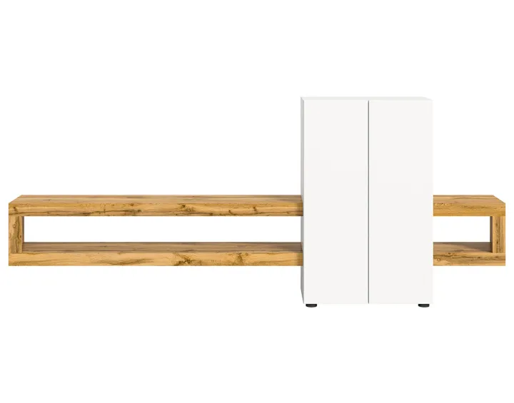 Meuble tv suspendu 2 portes et 2 étagères bois et blanc 270 cm Ned Meuble tv suspendu 2 portes et 2 étagères bois et blanc 270 cm Ned