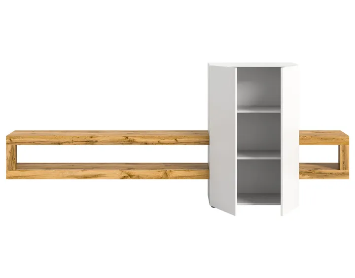 Meuble tv suspendu 2 portes et 2 étagères bois et blanc 270 cm Ned Meuble tv suspendu 2 portes et 2 étagères bois et blanc 270 cm Ned