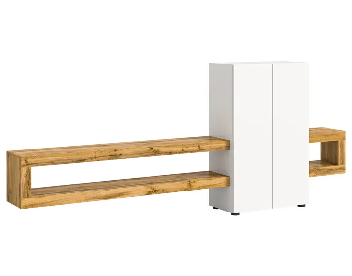 Meuble tv suspendu 2 portes et 2 étagères bois et blanc 270 cm Ned Meuble tv suspendu 2 portes et 2 étagères bois et blanc 270 cm Ned