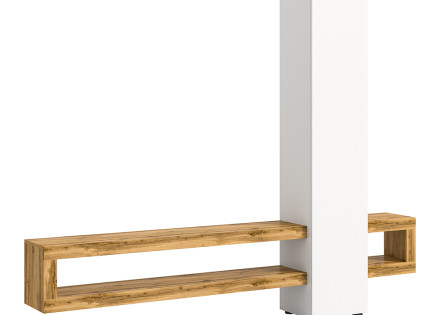 Meuble tv suspendu 1 porte et 3 étagères bois et blanc 240 cm Ned