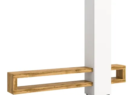 Meuble tv suspendu 1 porte et 3 étagères bois et blanc 240 cm Ned