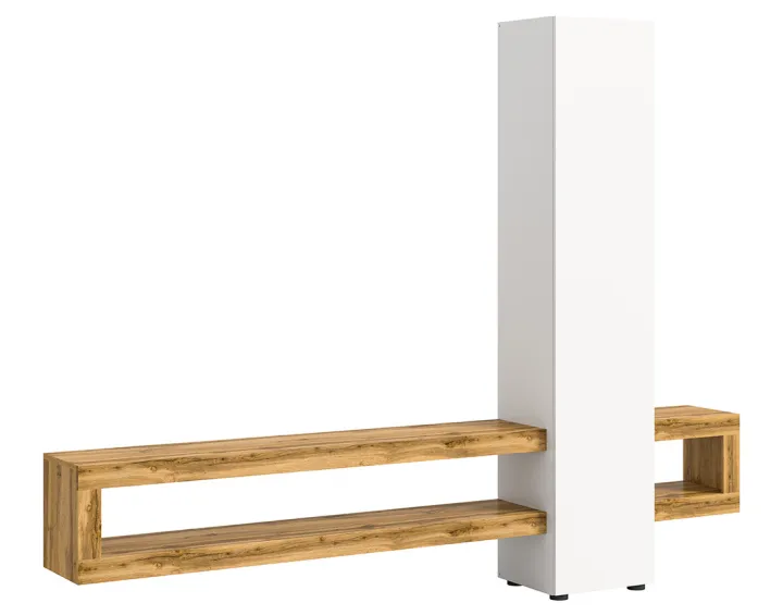 Meuble tv suspendu 1 porte et 3 étagères bois et blanc 240 cm Ned Meuble tv suspendu 1 porte et 3 étagères bois et blanc 240 cm Ned
