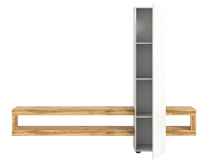 Meuble tv suspendu 1 porte et 3 étagères bois et blanc 240 cm Ned Meuble tv suspendu 1 porte et 3 étagères bois et blanc 240 cm Ned