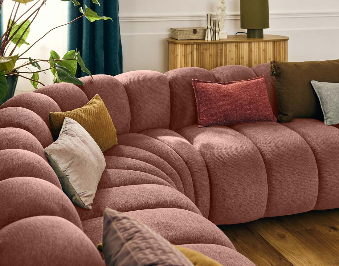 Canapé modulable d'angle droit 5 places en tissu texturé Debbie