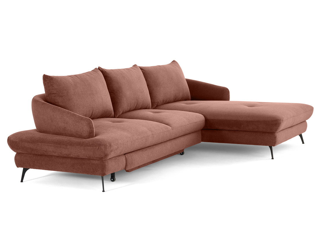 Canapé d'angle droit 4 places convertible avec coffre en tissu texturé Ninon Canapé d'angle droit 4 places convertible avec coffre en tissu texturé Ninon