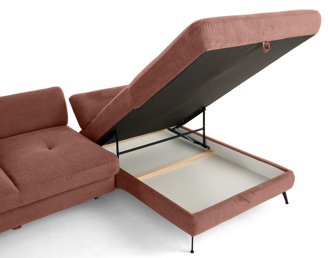 Canapé d'angle droit 4 places convertible avec coffre en tissu texturé Ninon Canapé d'angle droit 4 places convertible avec coffre en tissu texturé Ninon