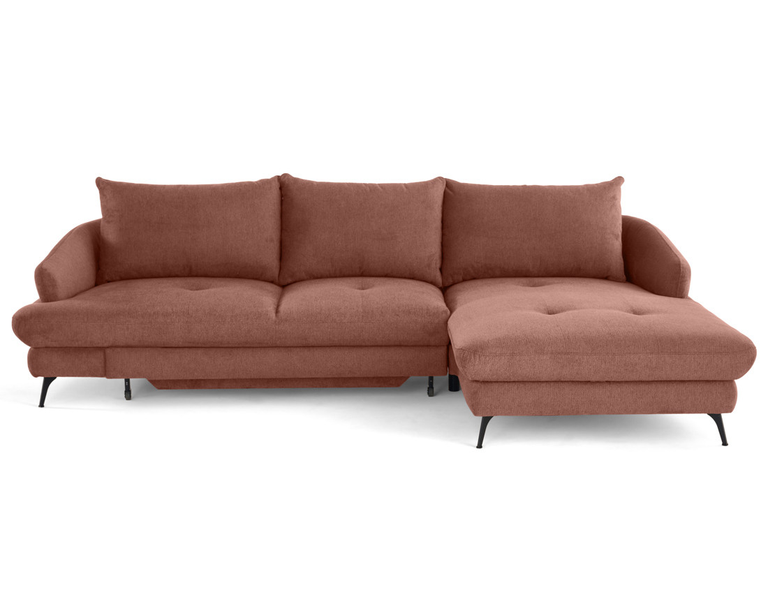 Canapé d'angle droit 4 places convertible avec coffre en tissu texturé Ninon Canapé d'angle droit 4 places convertible avec coffre en tissu texturé Ninon