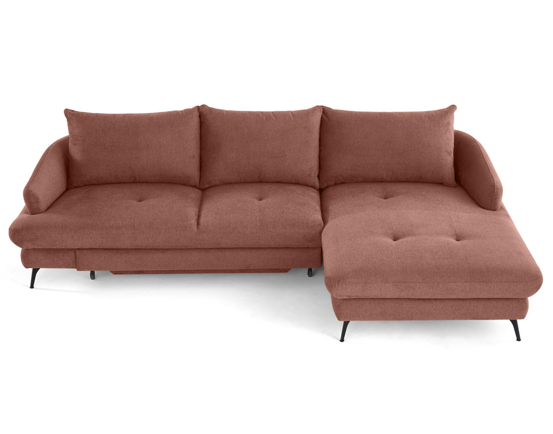 Canapé d'angle droit 4 places convertible avec coffre en tissu texturé Ninon Canapé d'angle droit 4 places convertible avec coffre en tissu texturé Ninon
