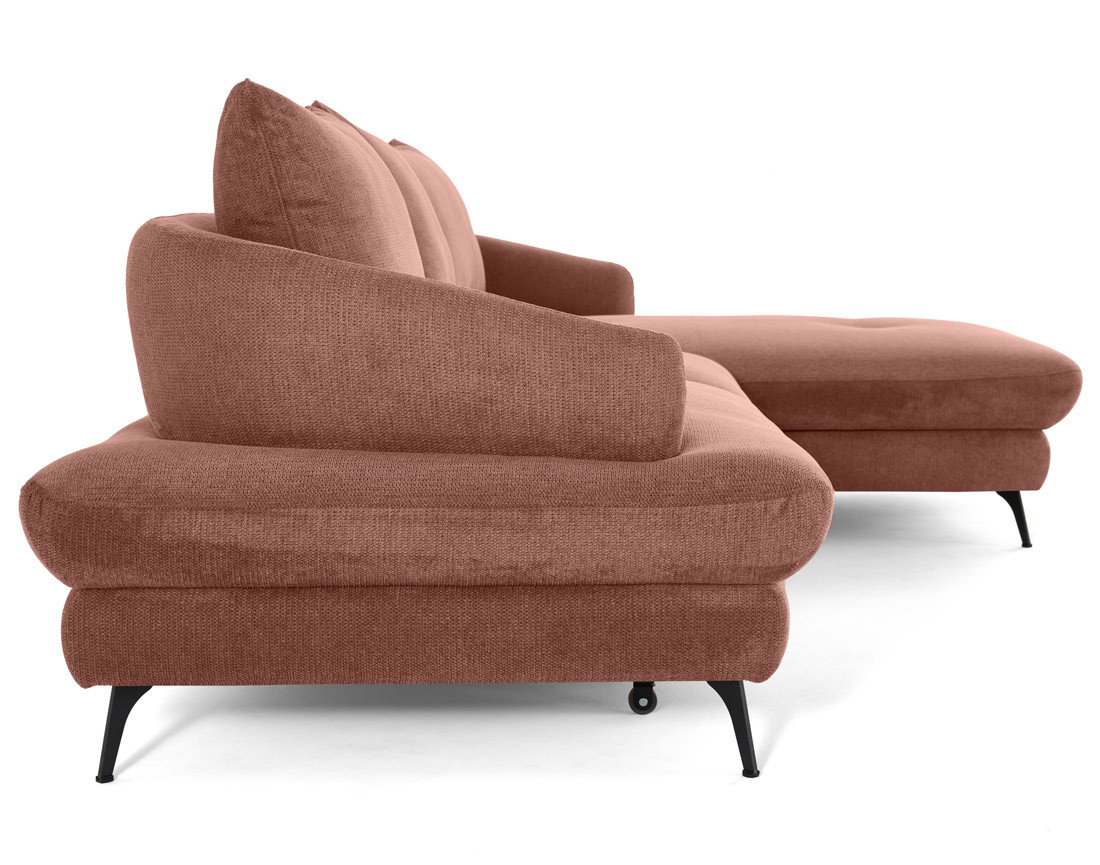 Canapé d'angle droit 4 places convertible avec coffre en tissu texturé Ninon Canapé d'angle droit 4 places convertible avec coffre en tissu texturé Ninon
