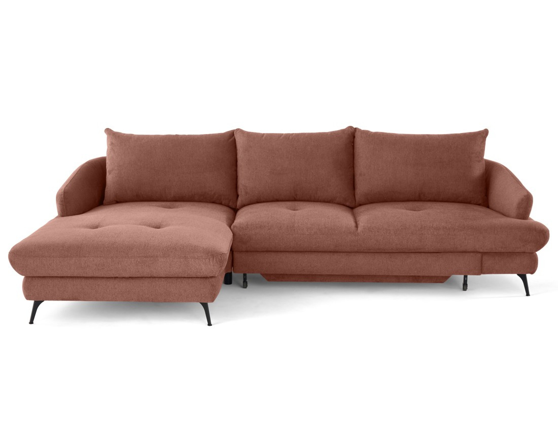 Canapé d'angle gauche 4 places convertible avec coffre en tissu texturé Ninon Canapé d'angle gauche 4 places convertible avec coffre en tissu texturé Ninon