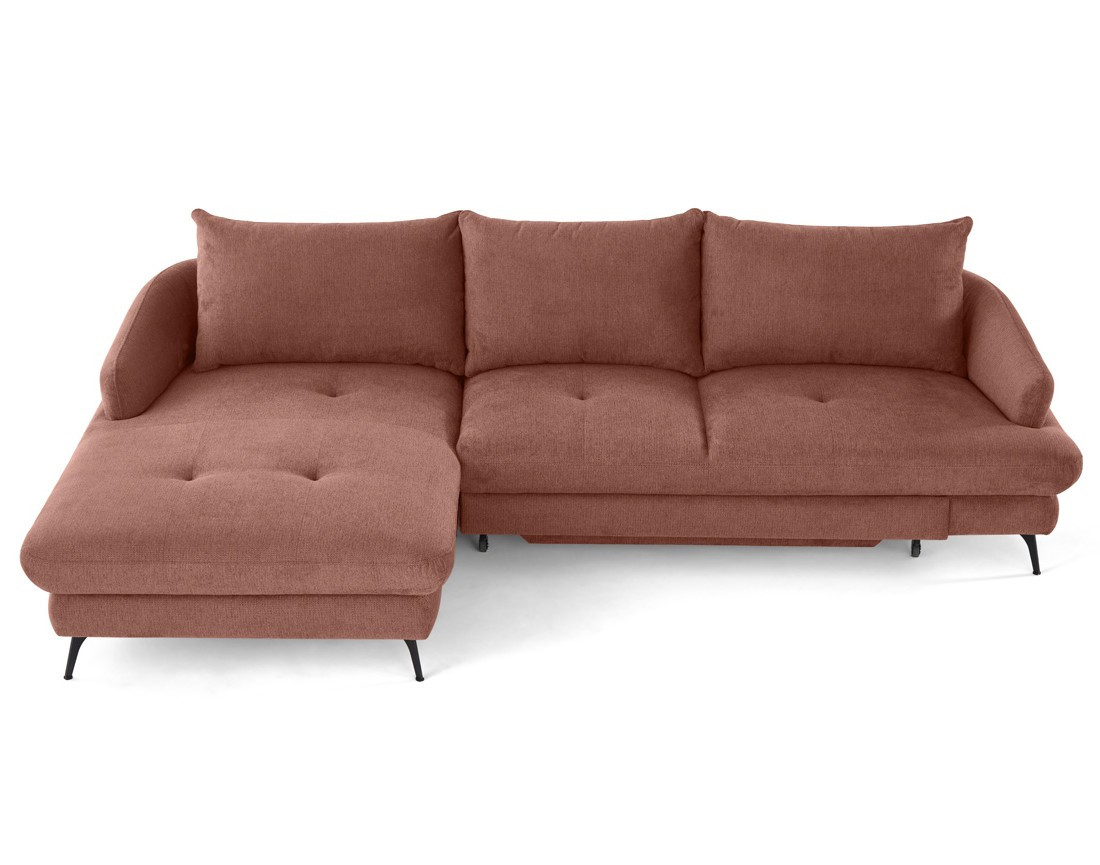 Canapé d'angle gauche 4 places convertible avec coffre en tissu texturé Ninon Canapé d'angle gauche 4 places convertible avec coffre en tissu texturé Ninon