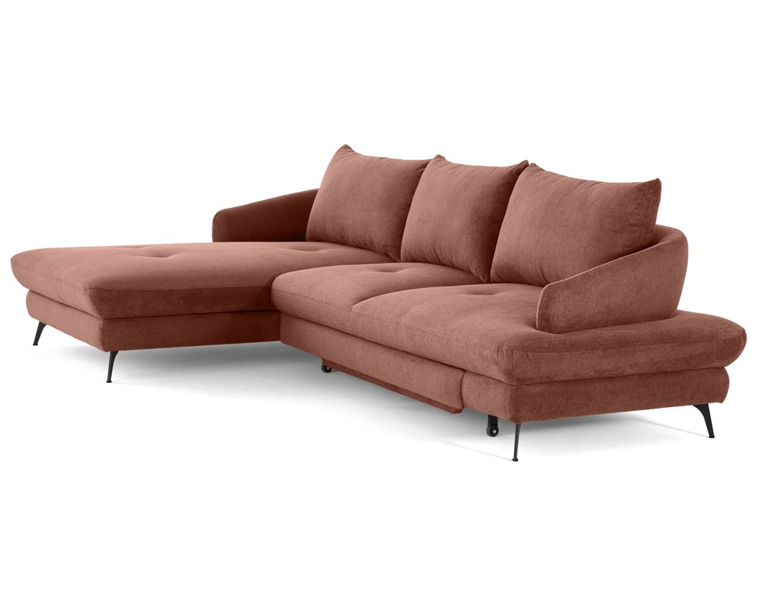 Canapé d'angle gauche 4 places convertible avec coffre en tissu texturé Ninon Canapé d'angle gauche 4 places convertible avec coffre en tissu texturé Ninon