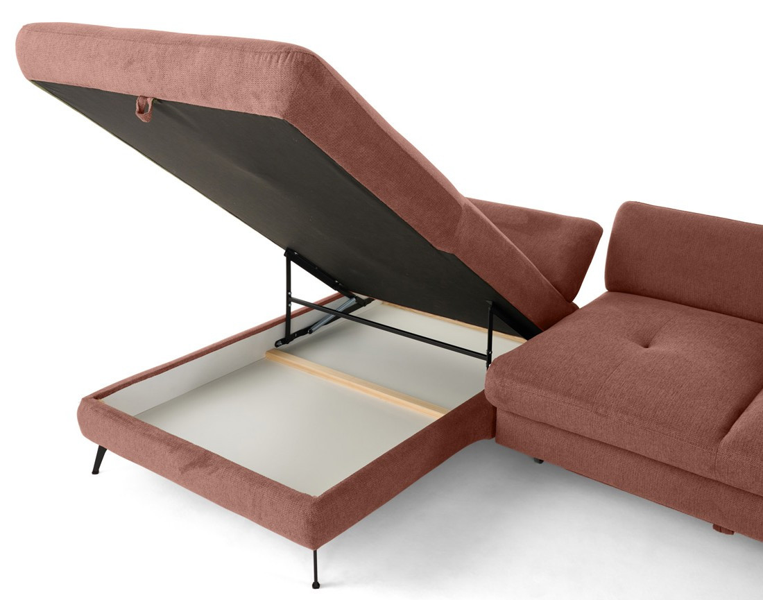 Canapé d'angle gauche 4 places convertible avec coffre en tissu texturé Ninon Canapé d'angle gauche 4 places convertible avec coffre en tissu texturé Ninon