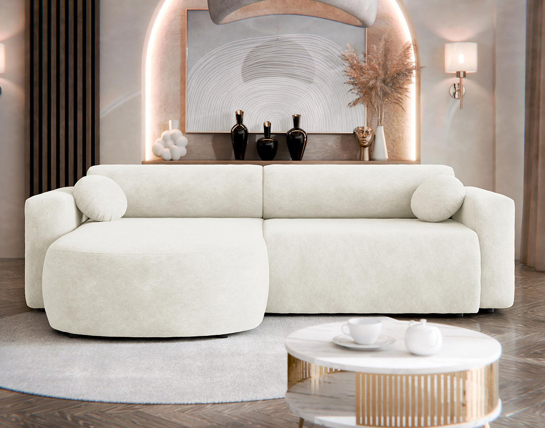 Canapé d'angle réversible 4 places convertible avec coffre en tissu Brunello Canapé d'angle réversible 4 places convertible avec coffre en tissu Brunello