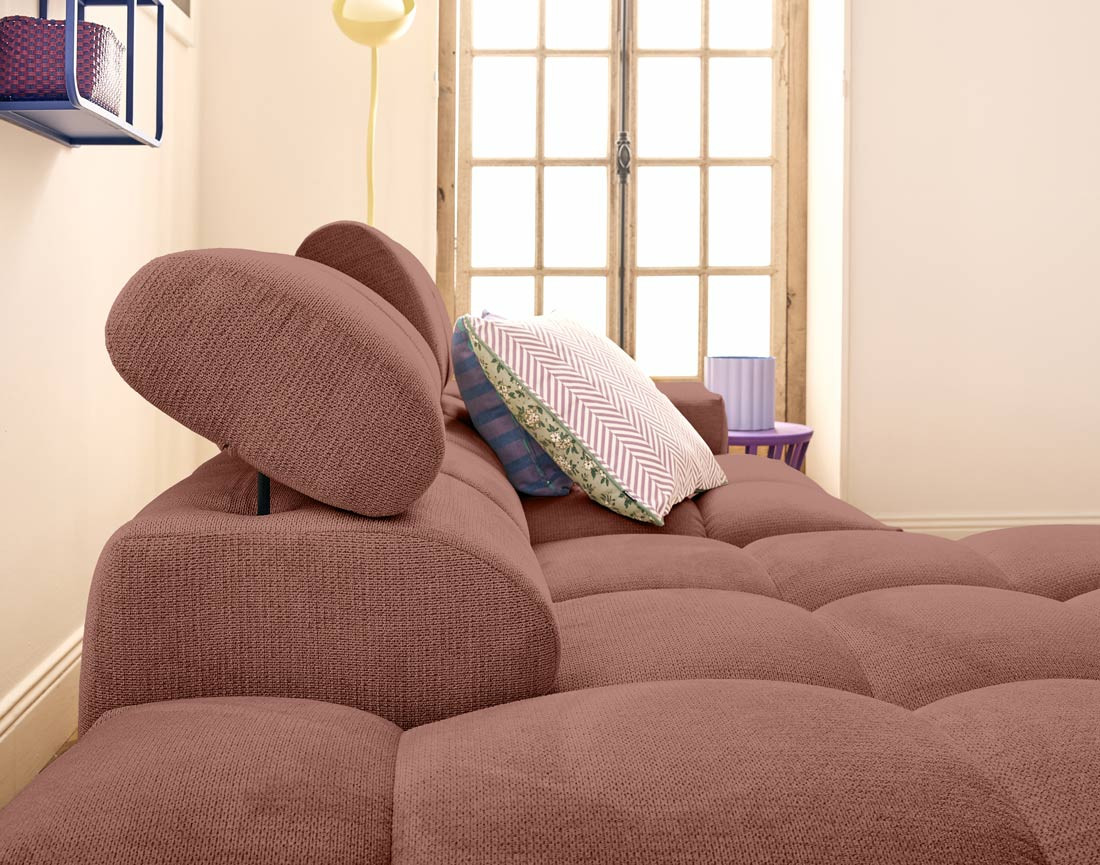 Canapé d'angle gauche 4 places avec têtières réglables en tissu texturé Matera