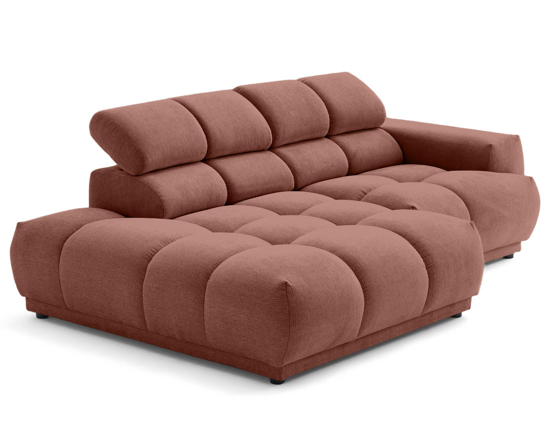 Canapé d'angle gauche 4 places avec têtières réglables en tissu texturé Matera